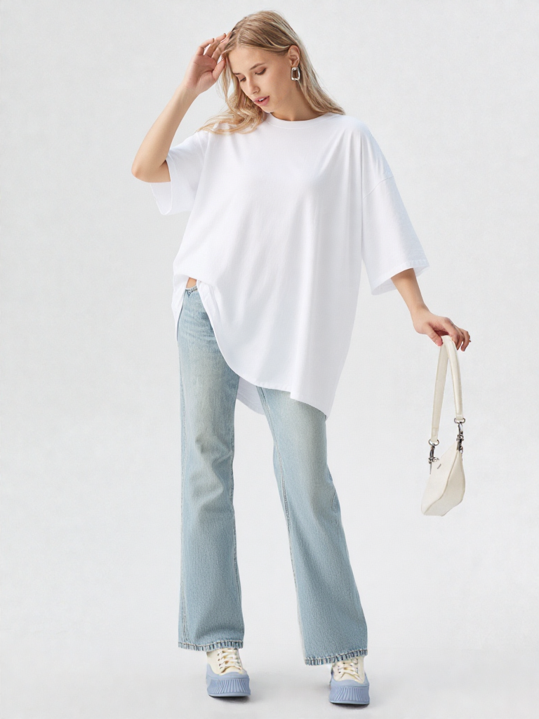 White Oversized Vastraa Plain T-Shirt