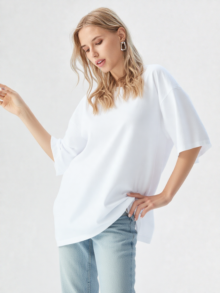 White Oversized Vastraa Plain T-Shirt