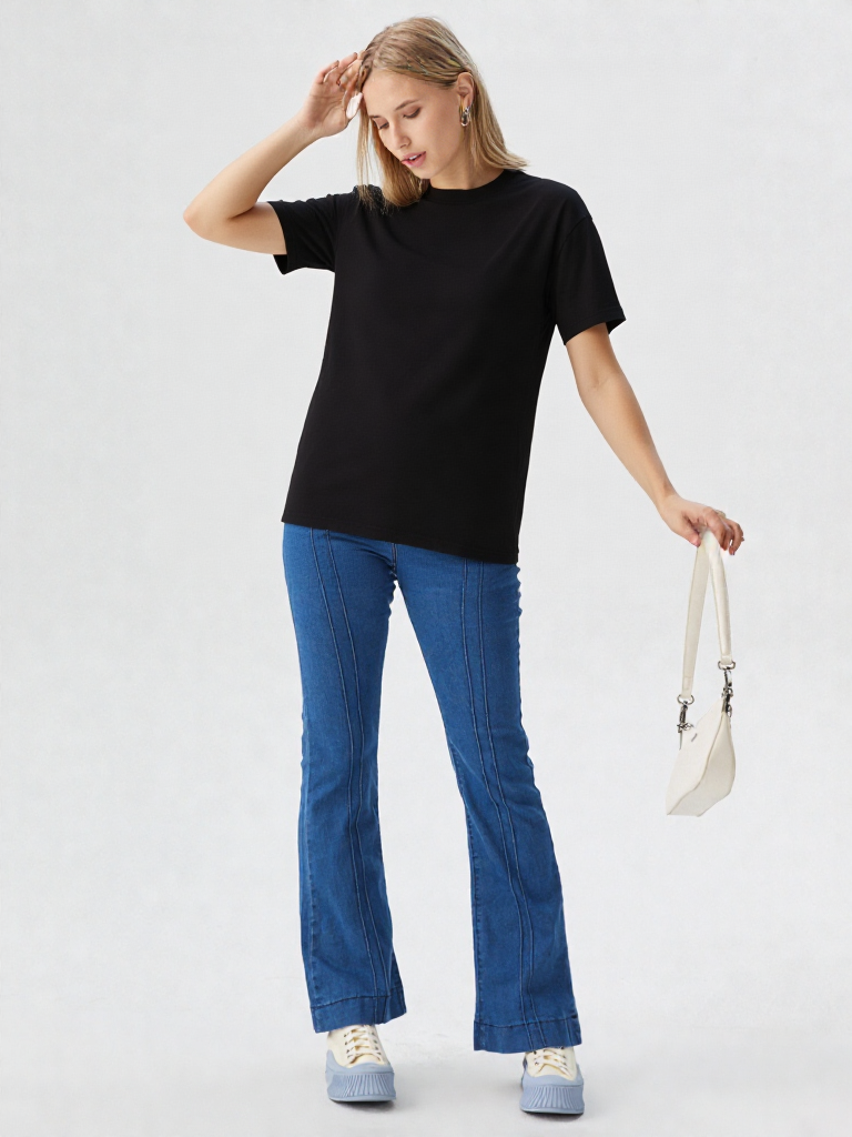 Black Oversized Vastraa Plain T-Shirt
