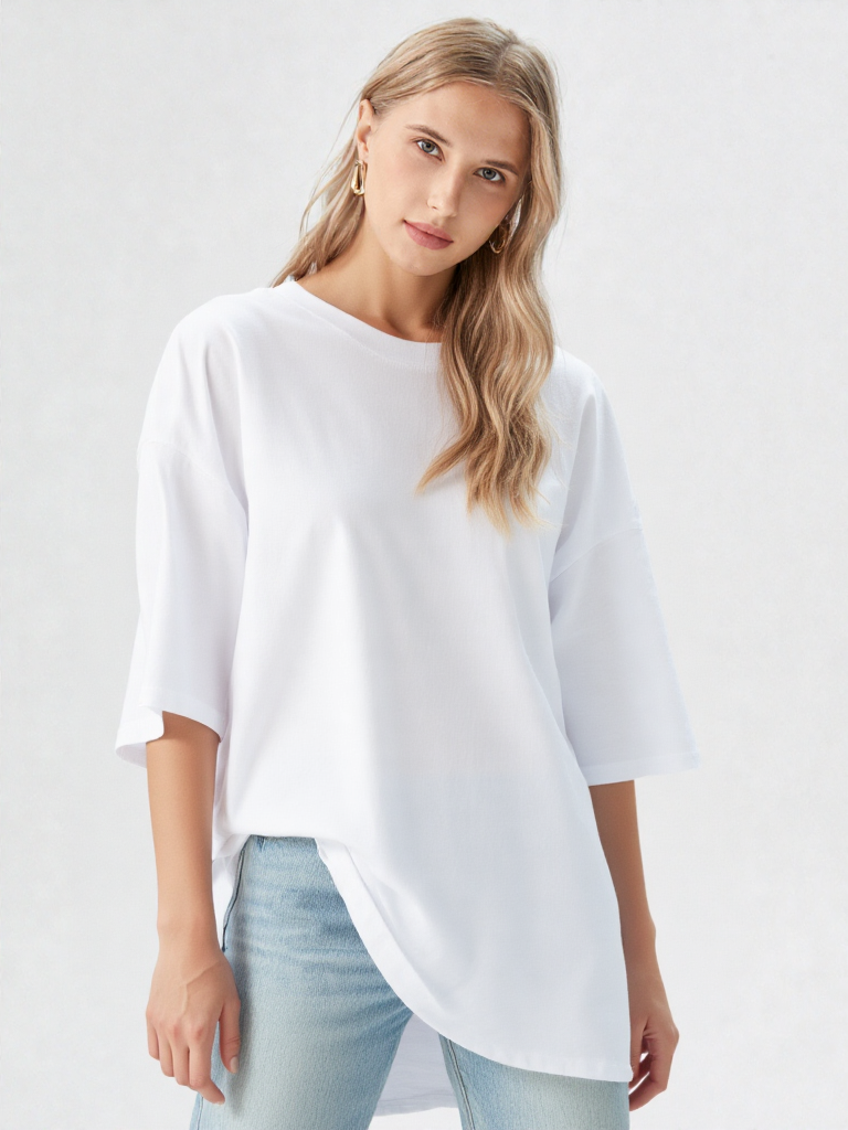 White Oversized Vastraa Plain T-Shirt